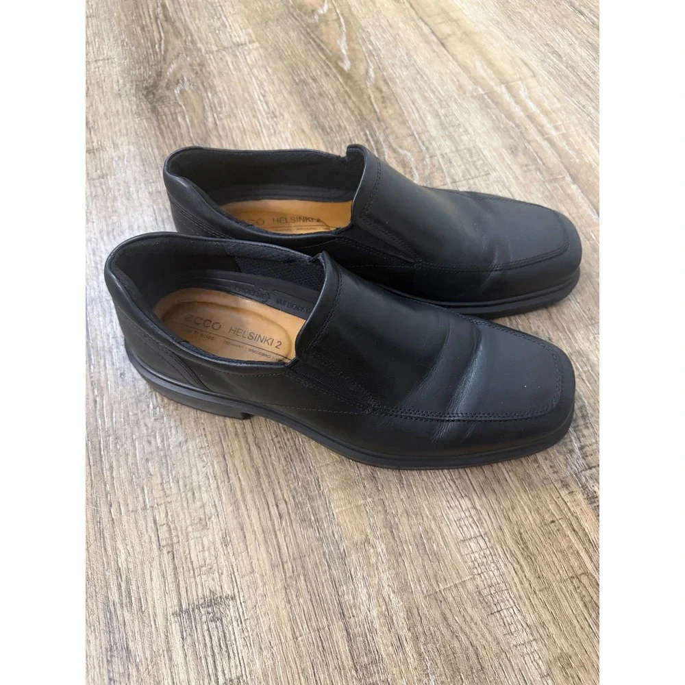Ecco Helsinki 2 Mens Black Leather Slip On Loafers Square Toe Dress Shoe43 9-9.5